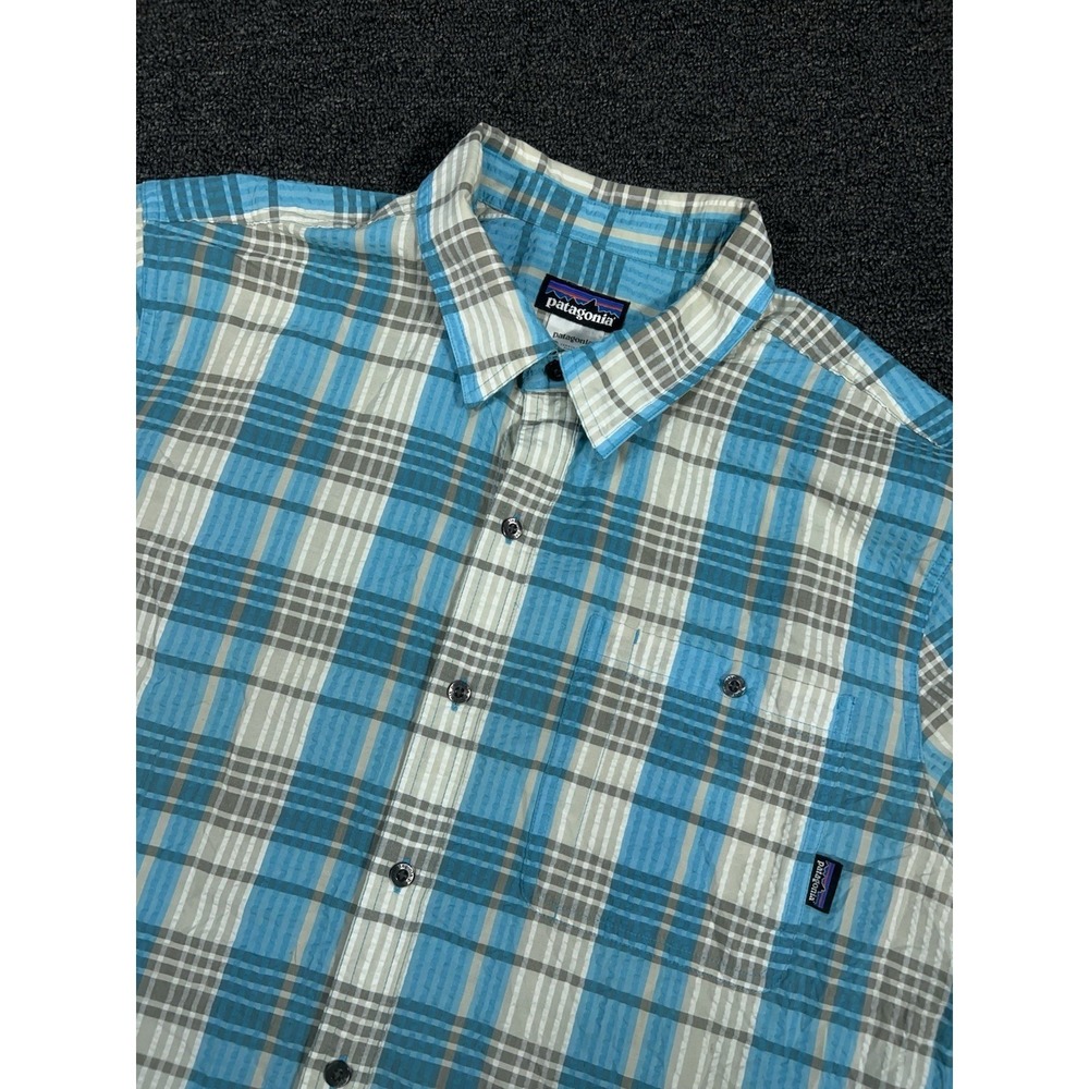 Vintage Patagonia Shirt Mens Large Blue Puckerware Seersucker Gorpcore Outdoor